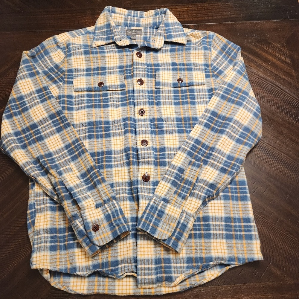 LL Bean Signature Men's Size S Slim Fit Plaid Flannel Shirt Long Sleeve Cotton
